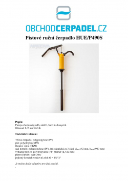 Katalogový list ruční pumpy HUE-P490S-CZ