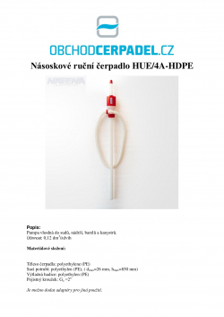 Katalogový list ruční pumpy HUE-4A-HDPE