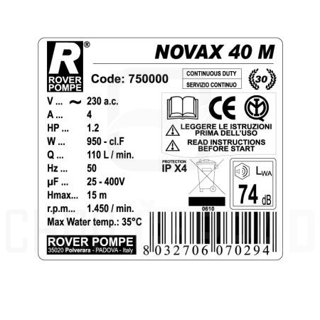 Rover Pompe Novax 40 M 0.8kW 230V