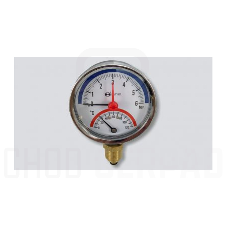 H-LINE termomanometr se spodním napojením, 0-120°C, BAR , D=80 mm